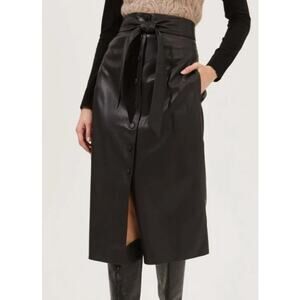 Astr Lorette Tie Waist Faux Vegan Leather Midi Skirt in Black